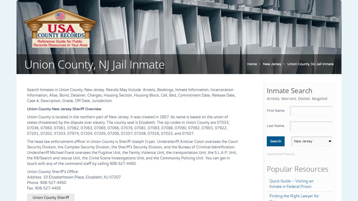 Union County, NJ Jail Inmate | Name Search